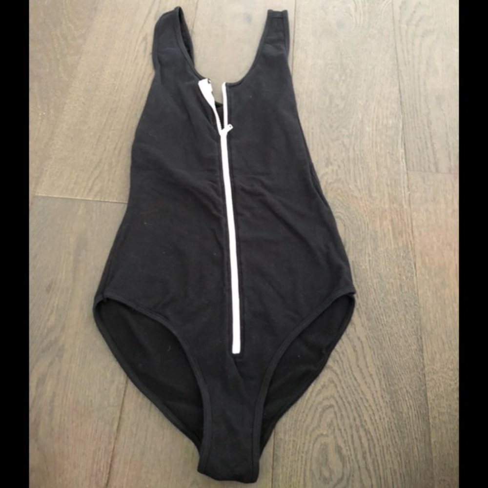Black American Apparel Front-Zip Bodysuit